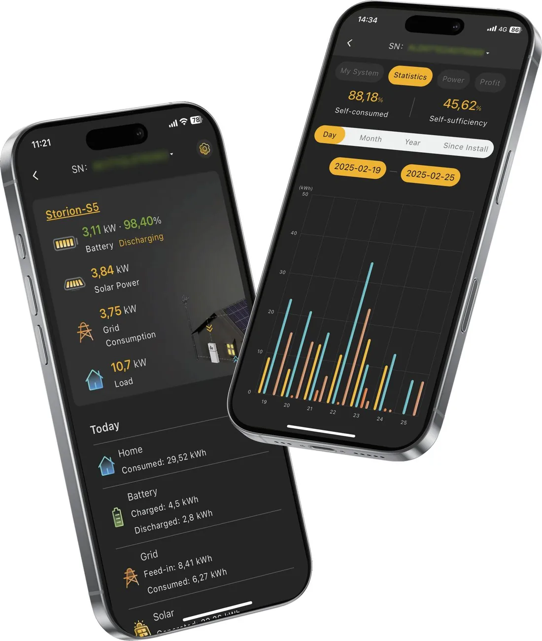 De AlphaESS-app op twee telefoons