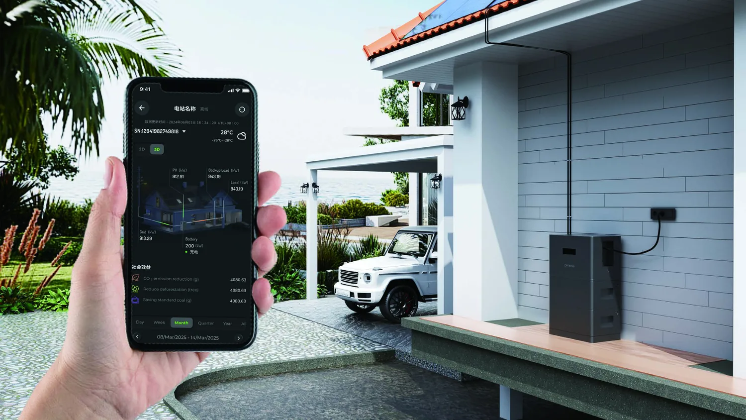 Energieopslag bij een woning, bediend via de app